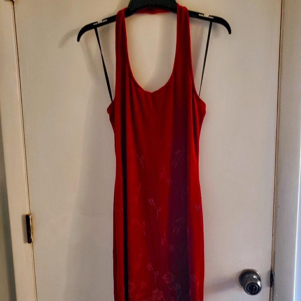Dark Red Velvet Halter Dress